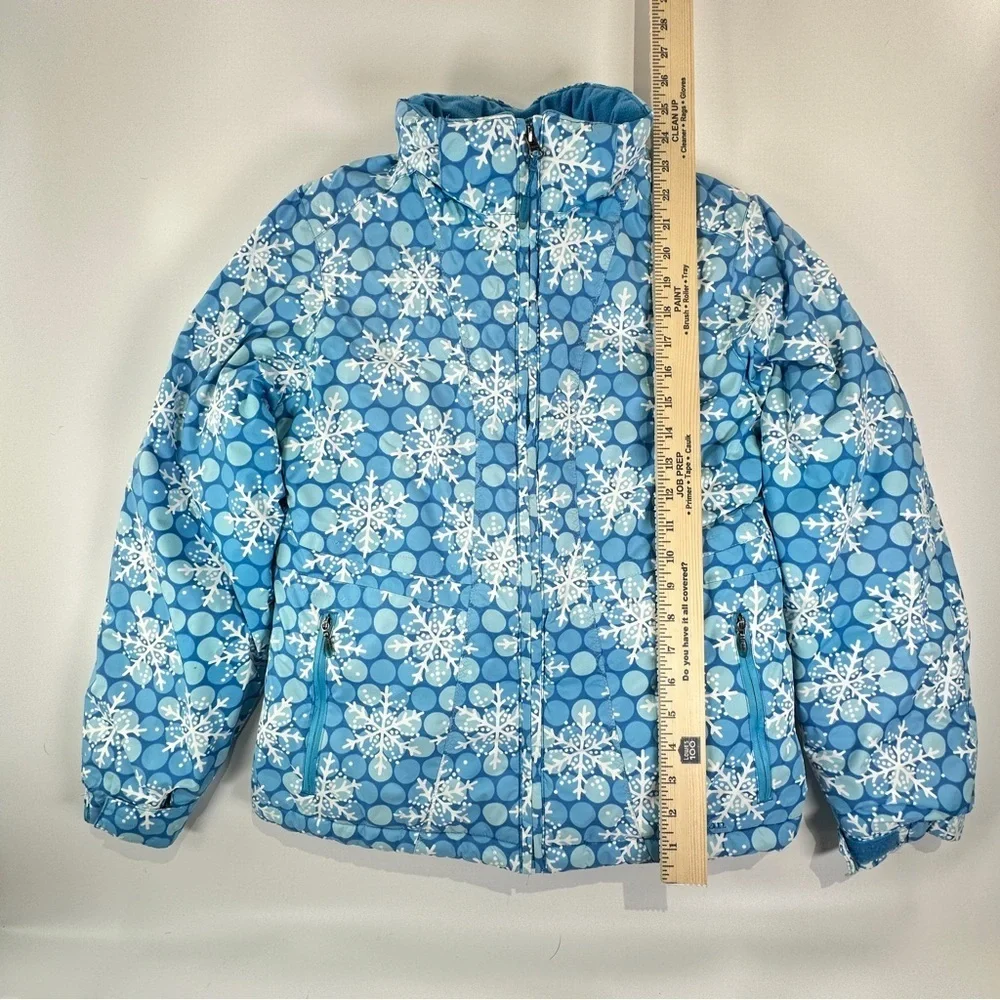 LL Bean Kids Ski Jacket Thinsulate Snowflake Print Blue Large 14 16